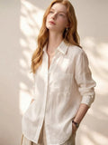 Lazy Style White Linen Shirt Flowering Girl