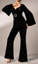 Cicily Black Sequin Long Sleeve Jumpsuit Flowering Girl