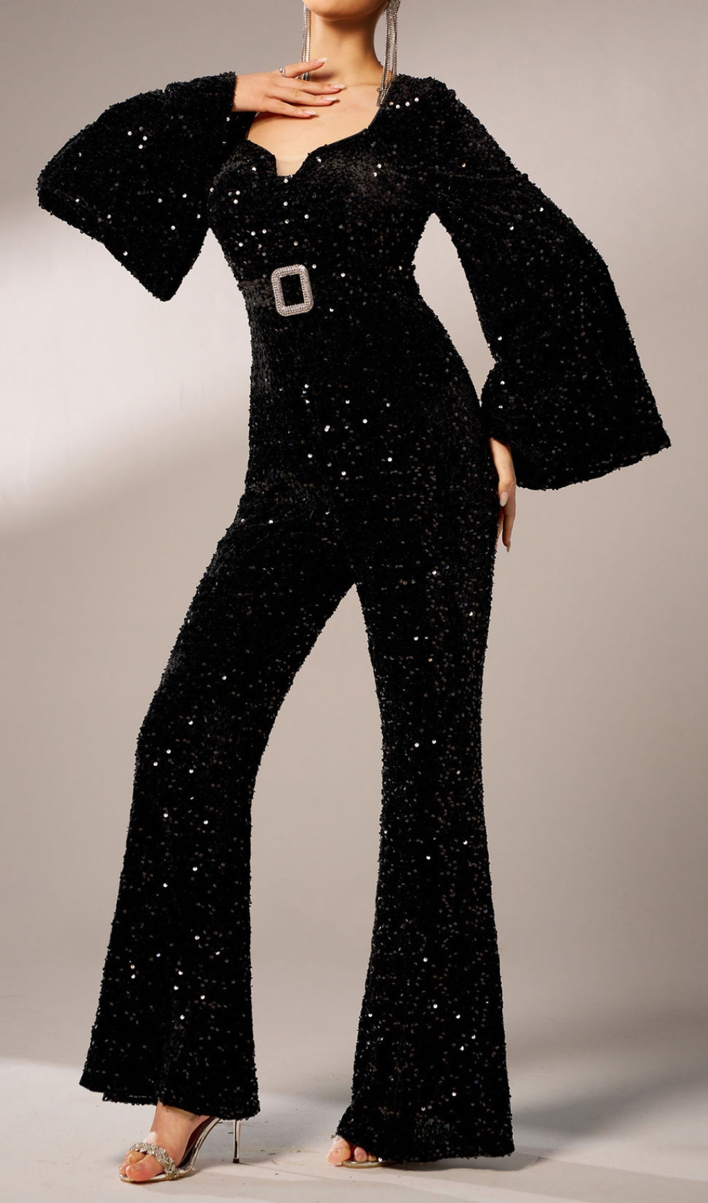 Cicily Black Sequin Long Sleeve Jumpsuit Flowering Girl