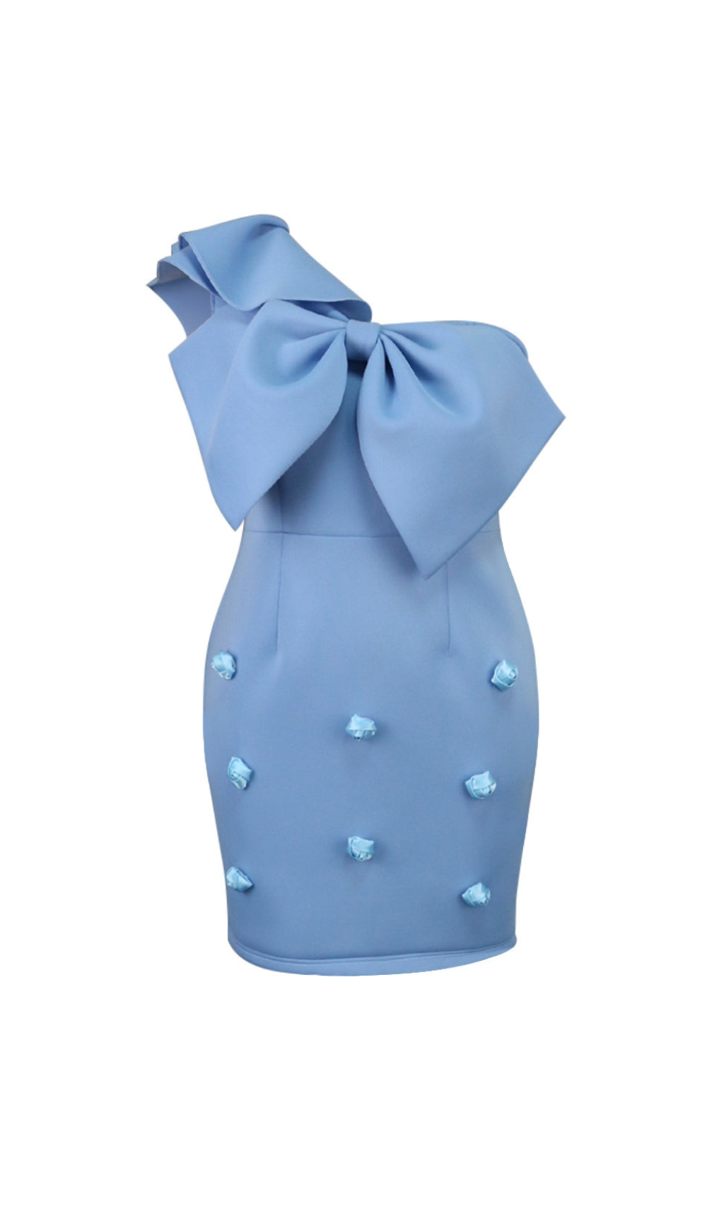 Baina Blue One Shoulder Bow Mini Dress Flowering Girl