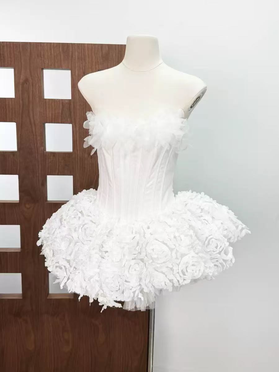 Strapless Petal Floral Corset A Line Dress Flowering Girl