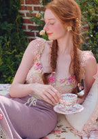 Celeste Crochet Flowers Jersey Midi Dress In Purple Flowering Girl