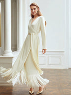 Belted Satin Fringe-Hem Dress Flowering Girl