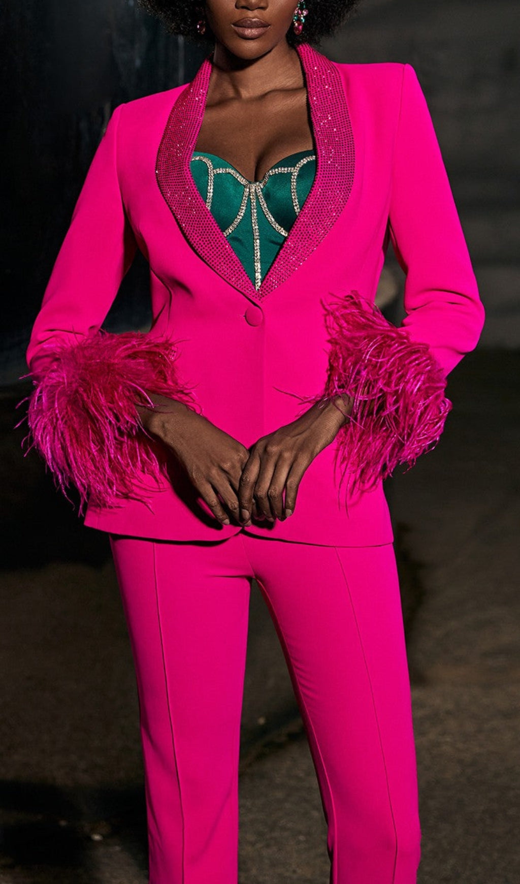Rhinestone Feather Blazer In Pink Flowering Girl