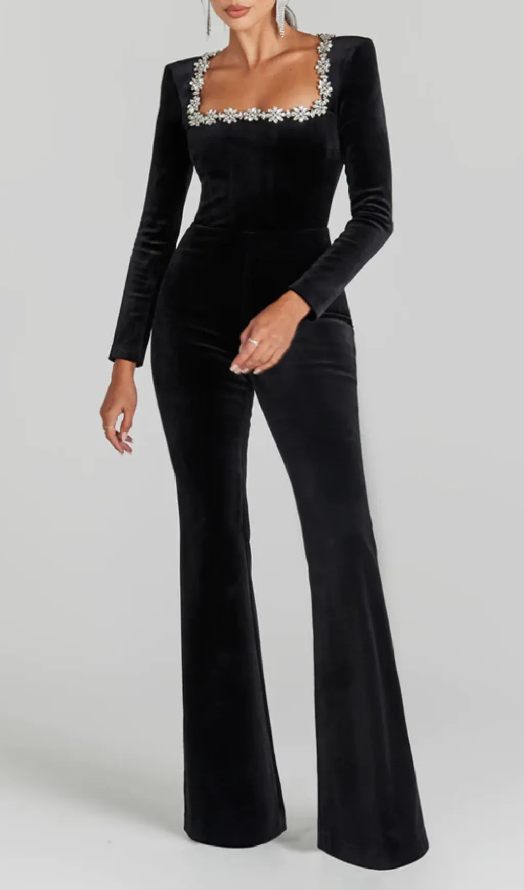 Azize Crystal Neckline Jumpsuit Flowering Girl
