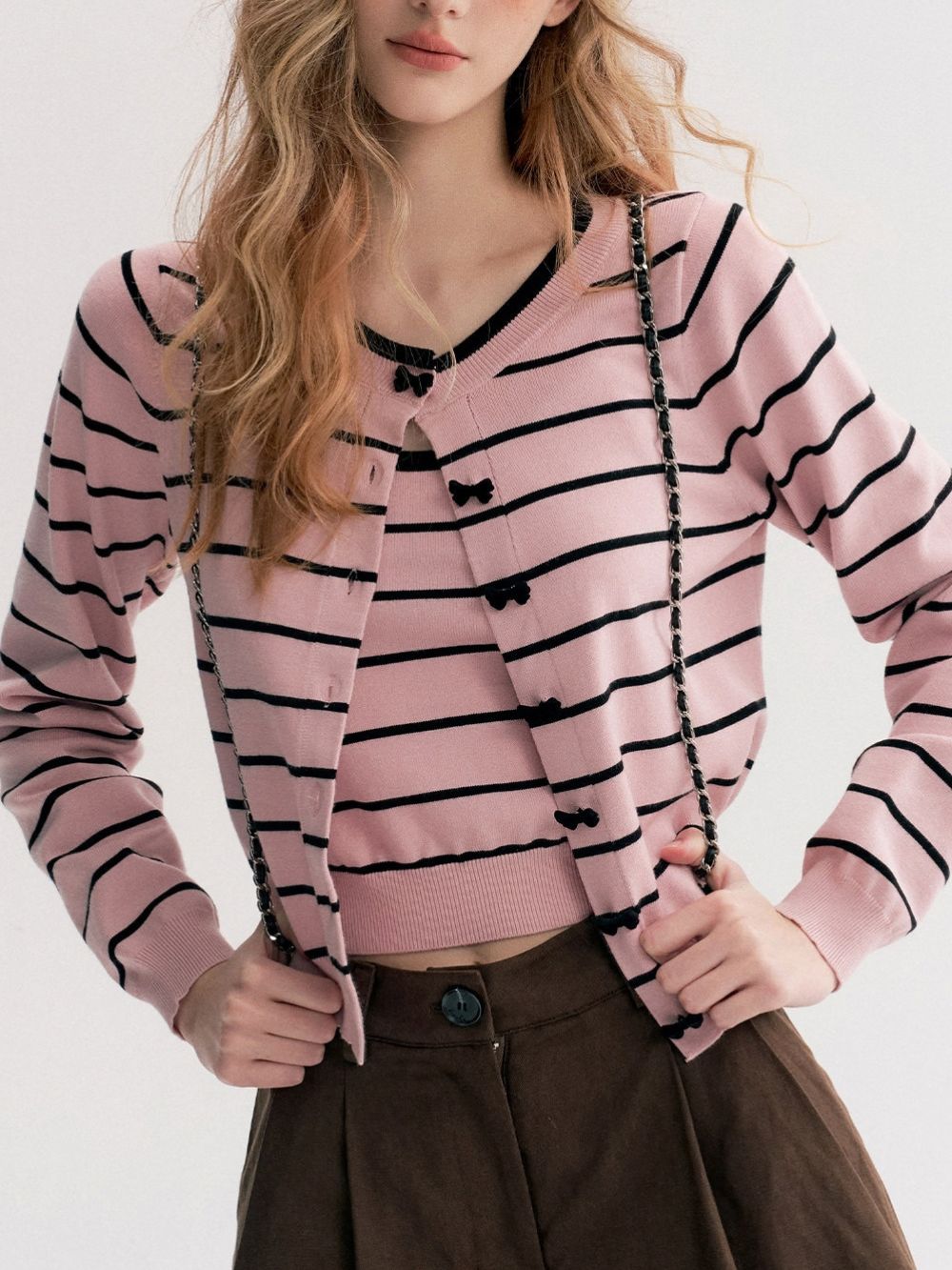 Miona Pink Stripe Cardigan & Tank Top Set Flowering Girl