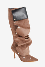Isabela Appliqué Ruched Knee-high boots - Brown Flowering Girl