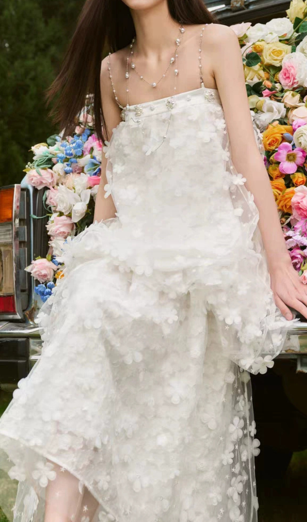 Harsha White Flower Embellished Maxi Dress Flowering Girl