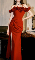 Darcila Red Flower Slit Maxi Dress Flowering Girl