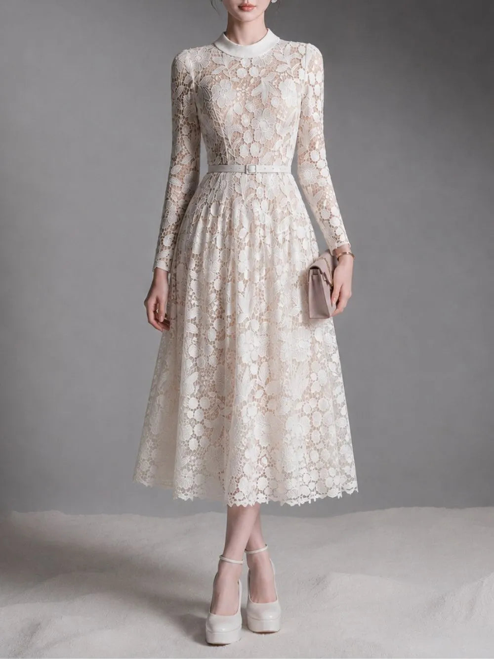Maurissa Lace Long Sleeve Midi Dress Flowering Girl