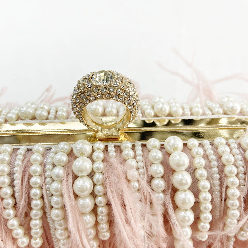 Ana Feather Pearl Chain Clutch Flowering Girl