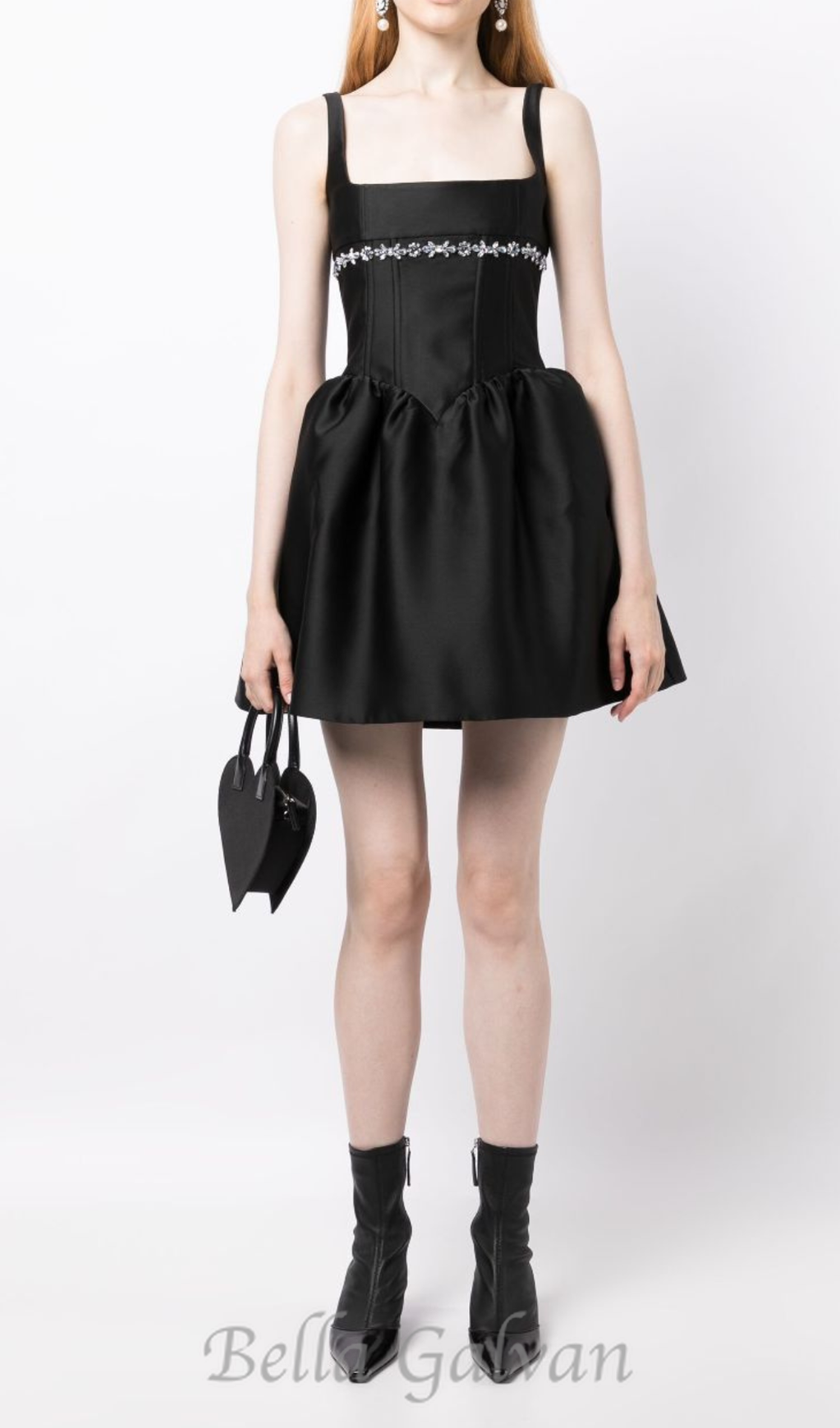 crystal-embellished square-neck mini dress in black Flowering Girl