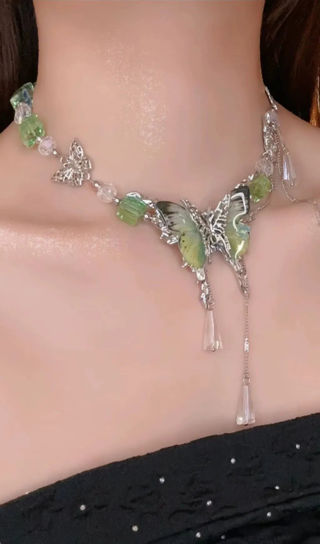 Khloe Teardrop Tassel Butterfly Necklace Flowering Girl