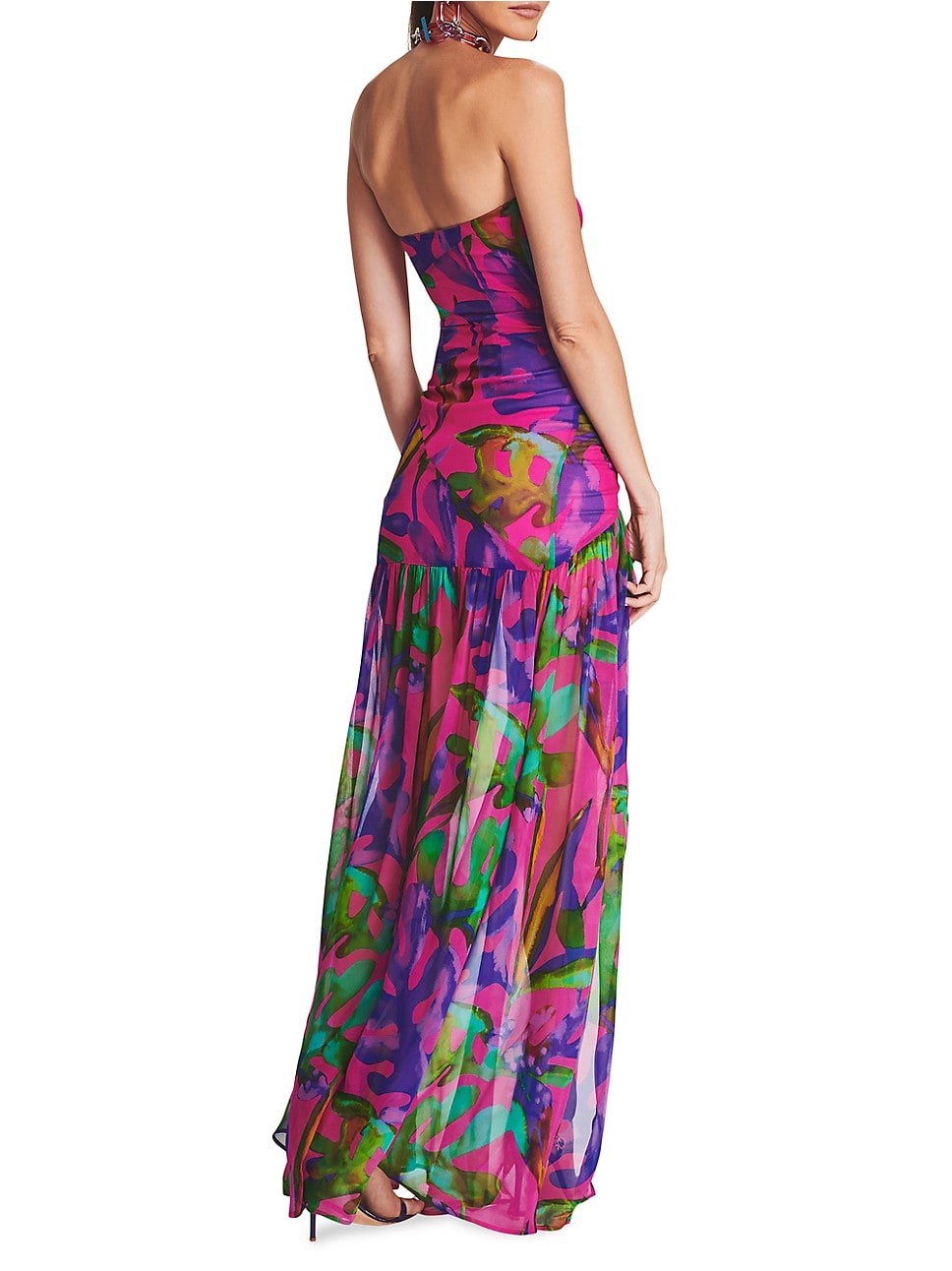 Floral-Print Silk Chiffon Maxi Dress Flowering Girl