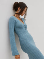 Blue Long Knit Dress Flowering Girl