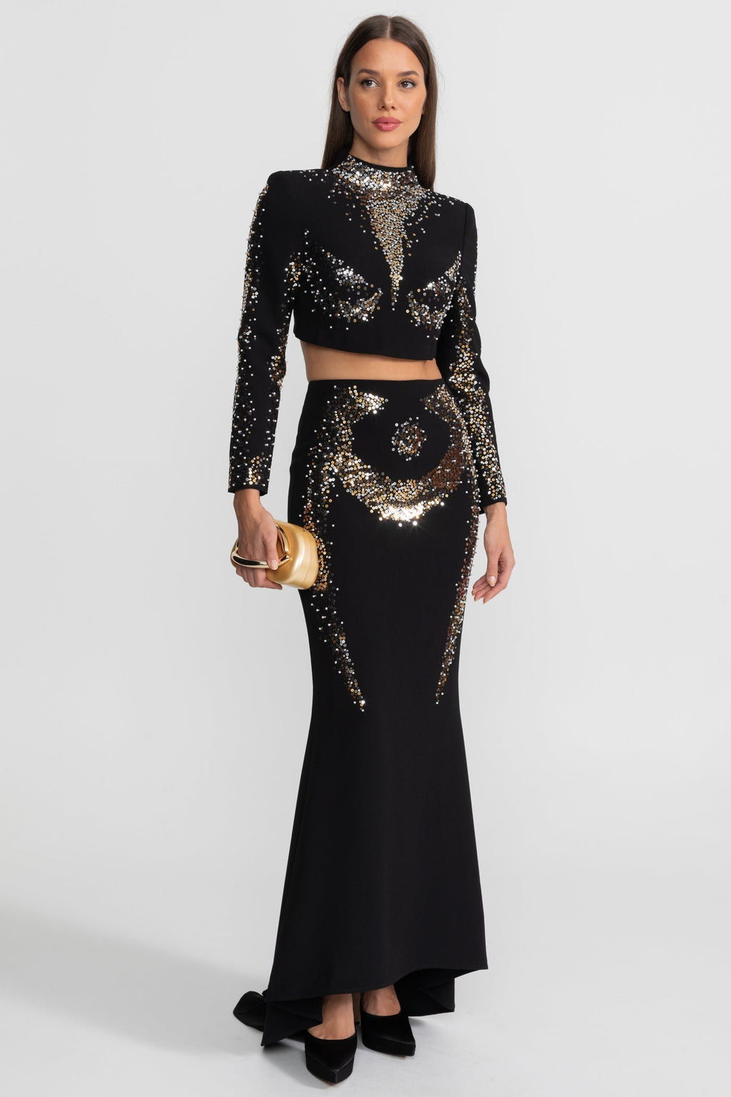 Rosalind Embellished Co-Ord Set with Silver and Gold Sequin Detailing - Black Flowering Girl