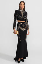 Rosalind Embellished Co-Ord Set with Silver and Gold Sequin Detailing - Black Flowering Girl