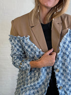 two-tone Denim Checks Blazer in kahki Flowering Girl