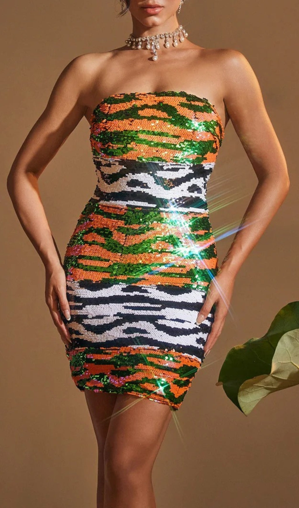 Alora Strapless Print Sequin Mini Dress Flowering Girl