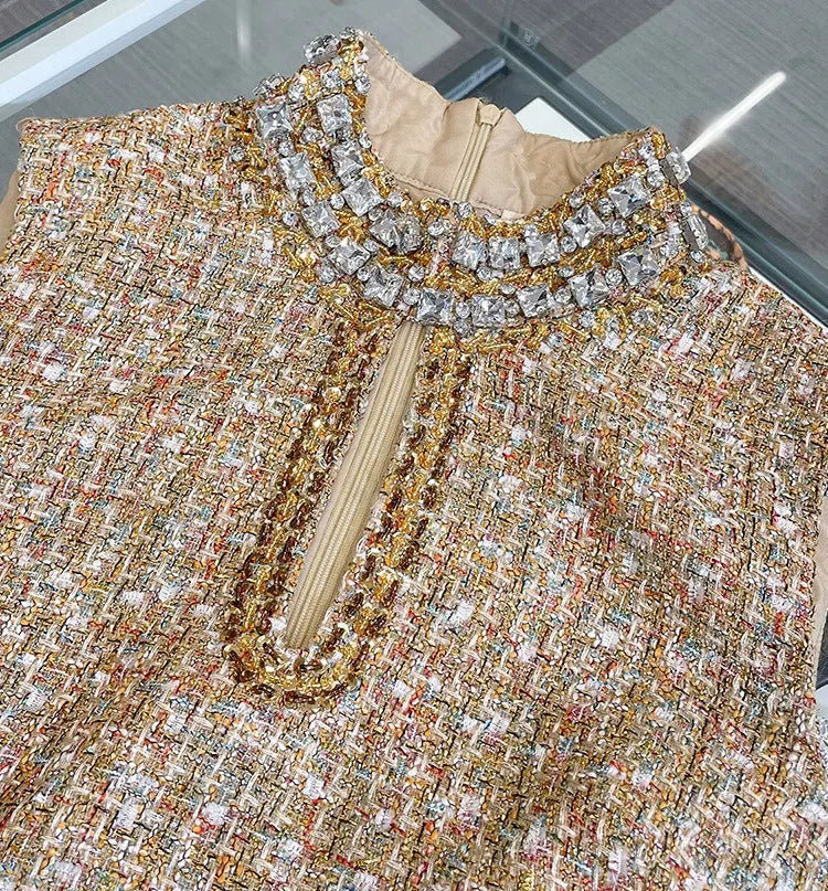 Adelle Gold Embellished Bouclé Mini Dress Flowering Girl