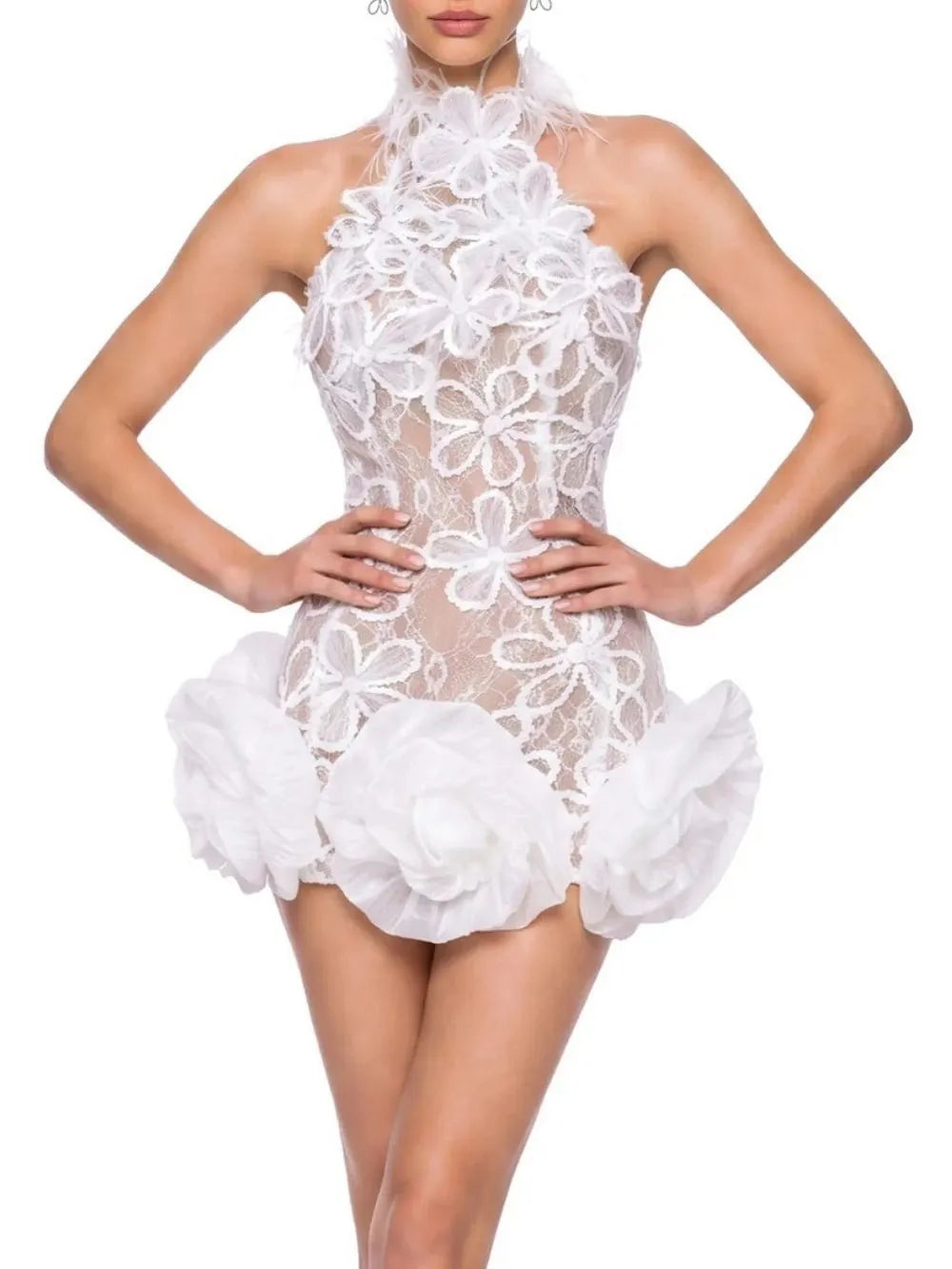 Ulanne Flower Lace Mini Dress In White Flowering Girl
