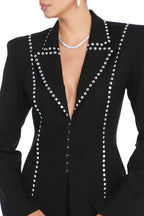 DEBORAH BLACK SCARF-DETAILED WOOL CREPE BLAZER SET Flowering Girl