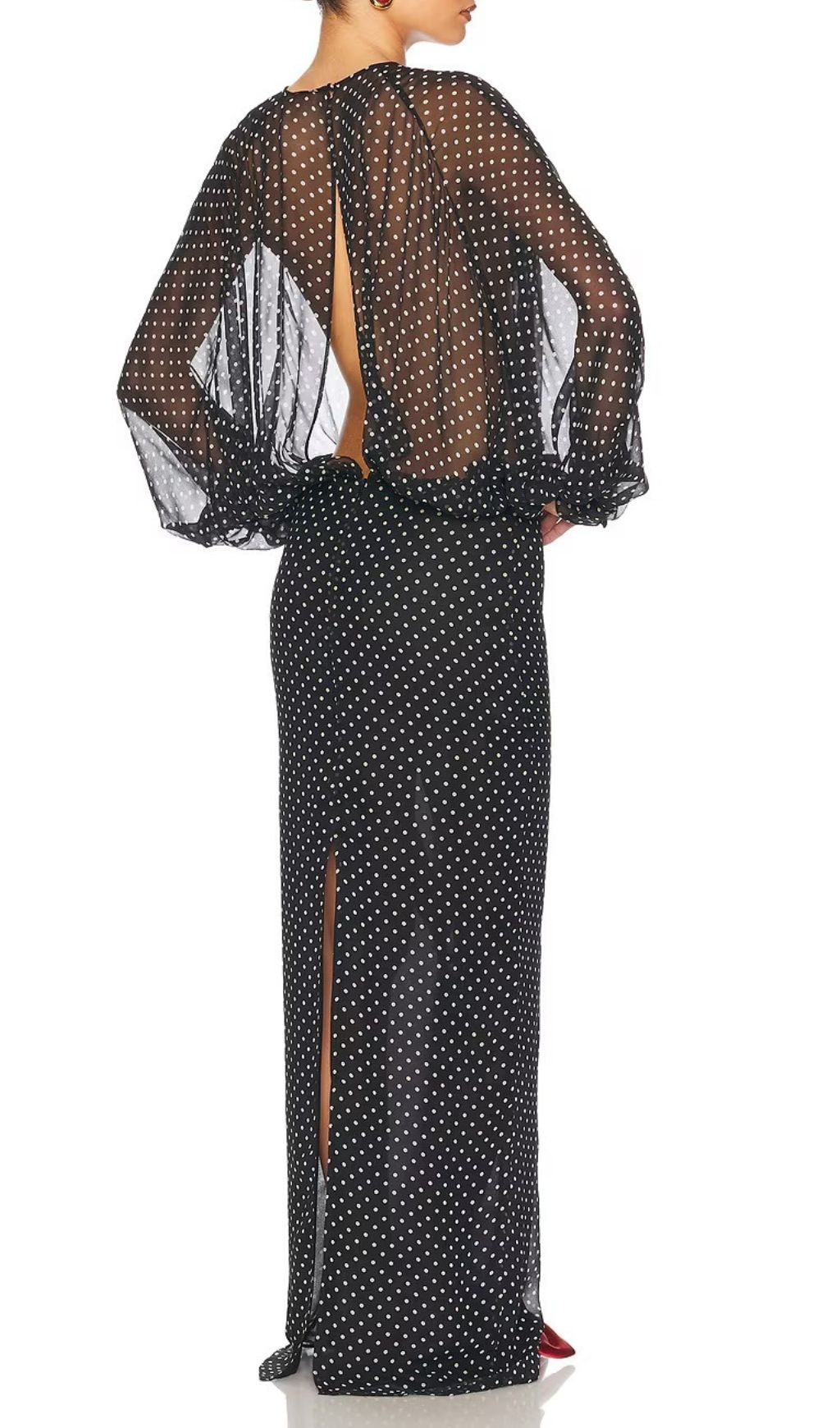 Isis Black Dot Long Sleeve Maxi Dress Flowering Girl