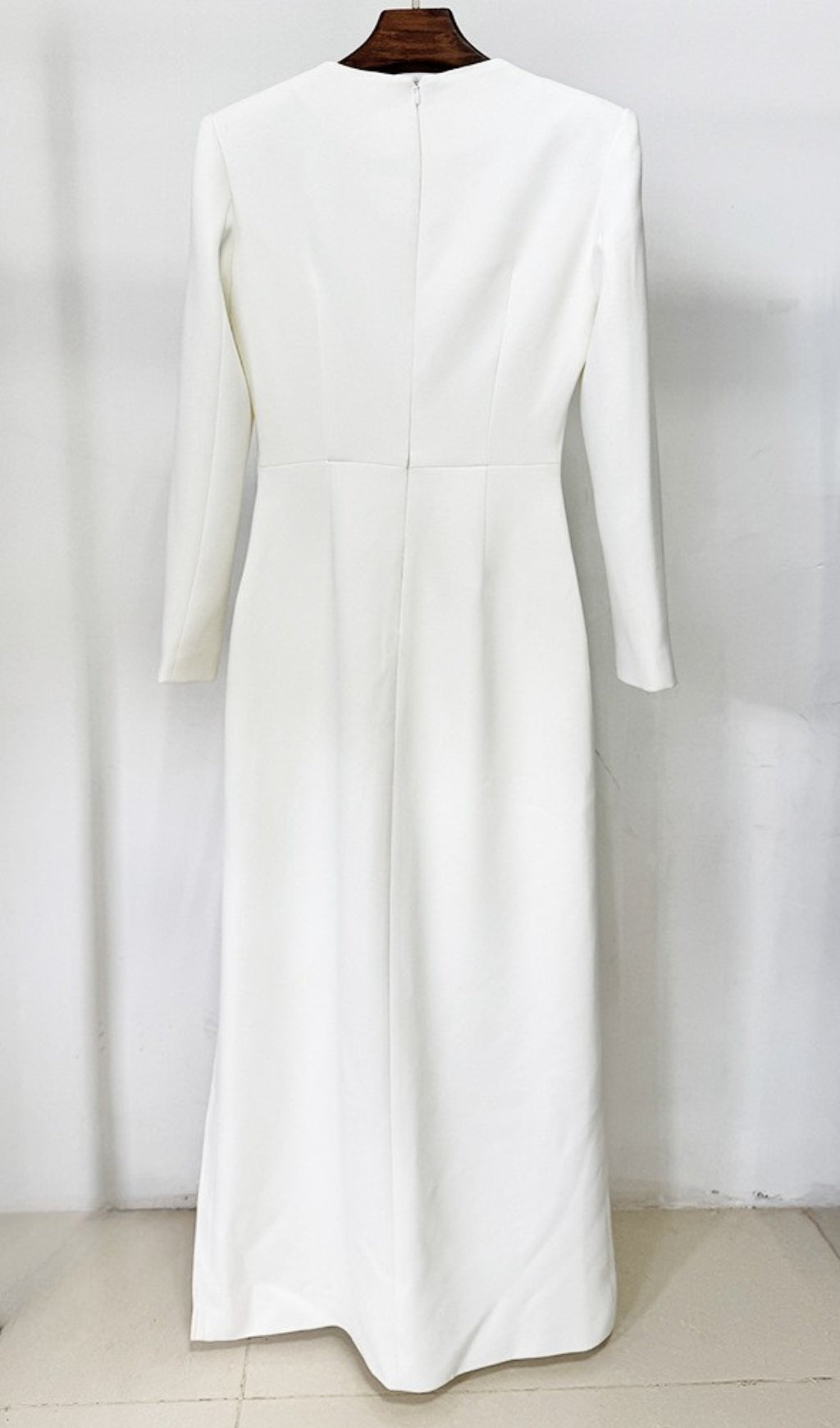 Graeme White Beaded Flower Long Sleeve Maxi Dress Flowering Girl