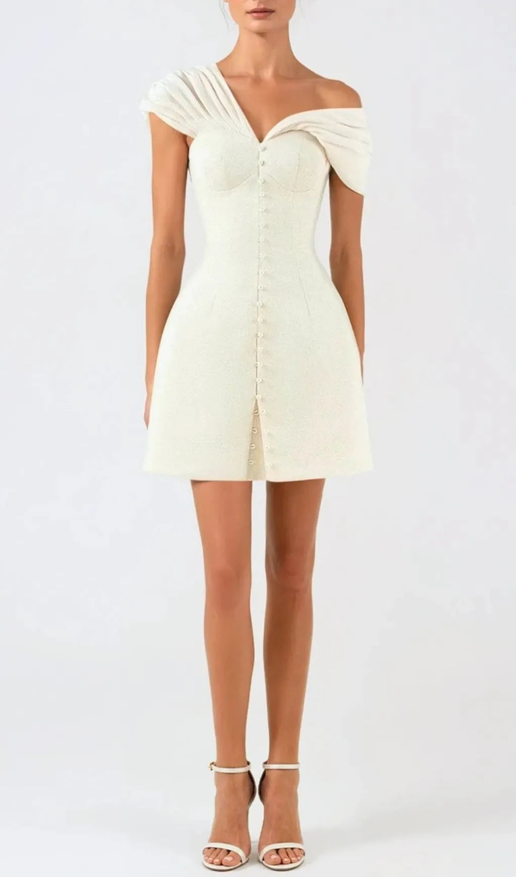 Luzasa Off Shoulder Buttoned Mini Dress Flowering Girl