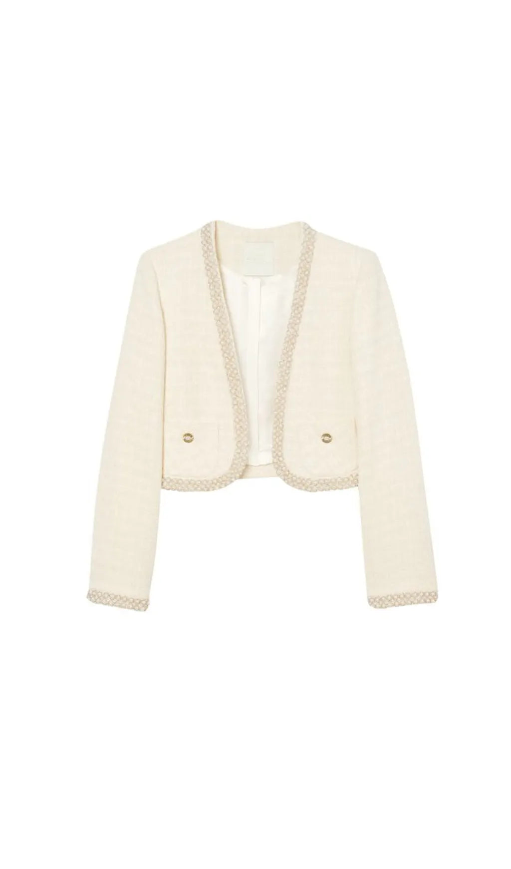 BEAD TRIM CROPPED TWEED JACKET Flowering Girl