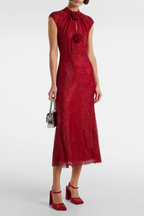 Sharrie Flower Rhinestone Embellished Fishnet Midi Dress Flowering Girl