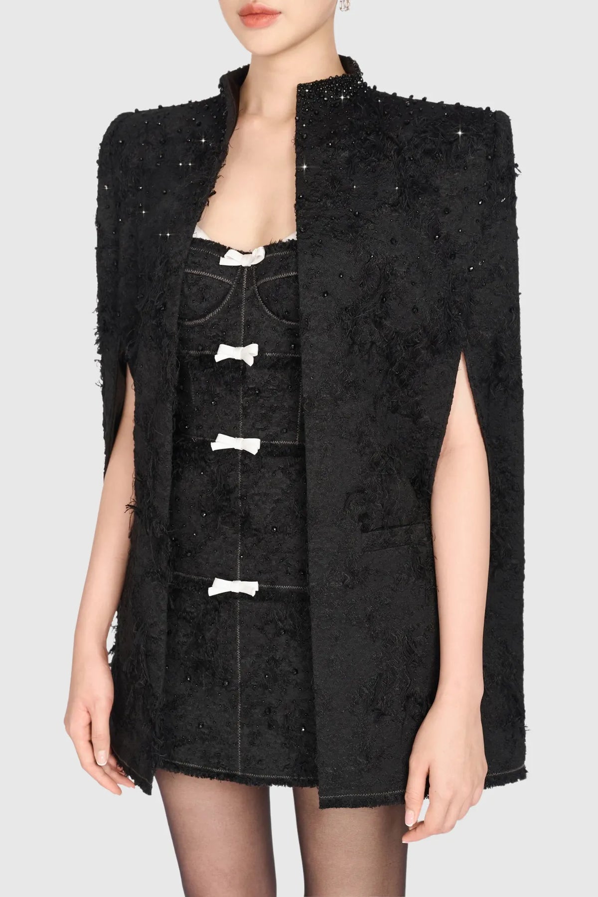 Santos Jacquard Beaded Cape - Black Flowering Girl