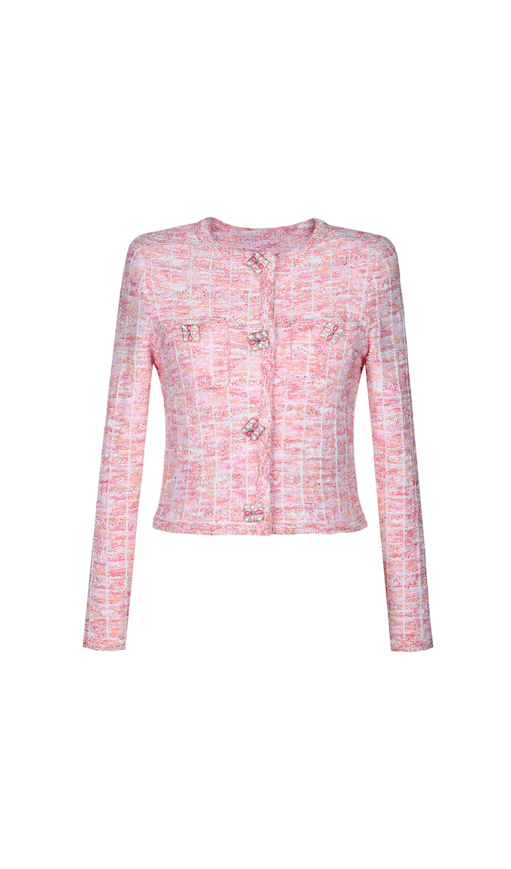Pink Check Knit Cardigan Flowering Girl