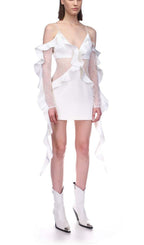 Ruffled Lace Mini Dress In White Flowering Girl