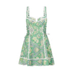 Green Linen Sleeveless Camisole Lace Dress Flowering Girl