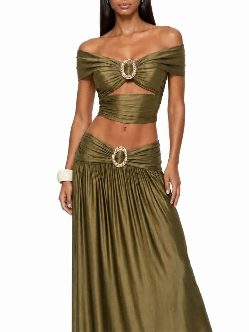 Pravena Off Shoulder Ruched Skirt Set Flowering Girl