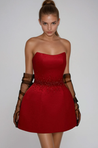 Fakhriyya Strapless Rhinestone Mini Dress Flowering Girl