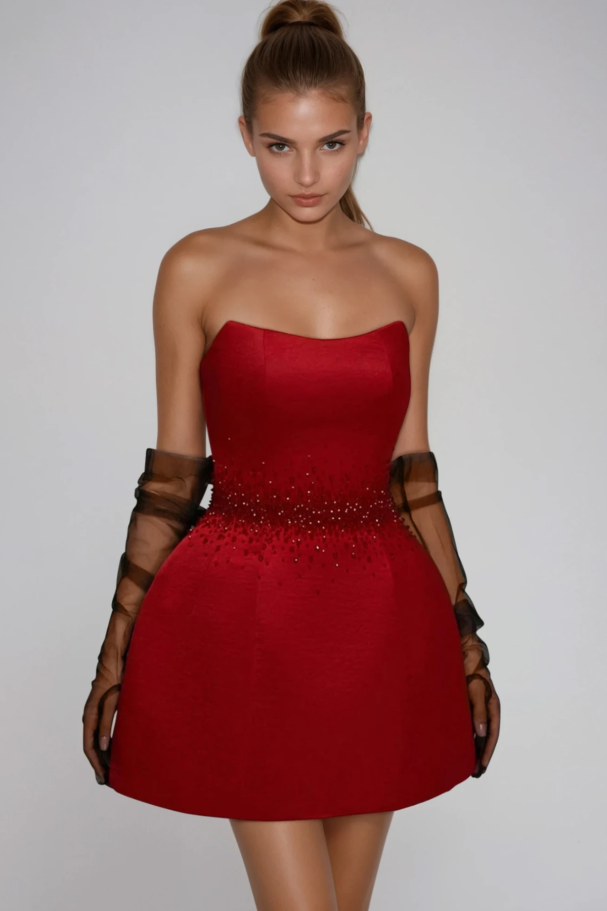 Fakhriyya Strapless Rhinestone Mini Dress Flowering Girl
