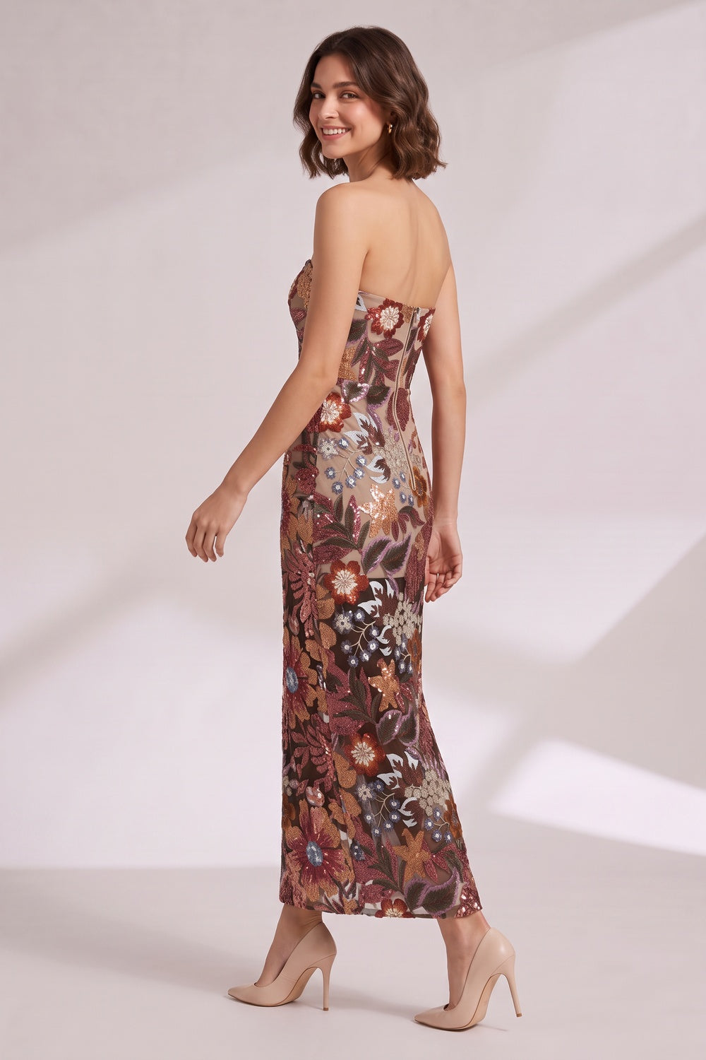 Strapless Floral Embroidered Maxi Dress Flowering Girl