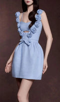 Jaznae Blue 3D Flower Mini Dress Flowering Girl