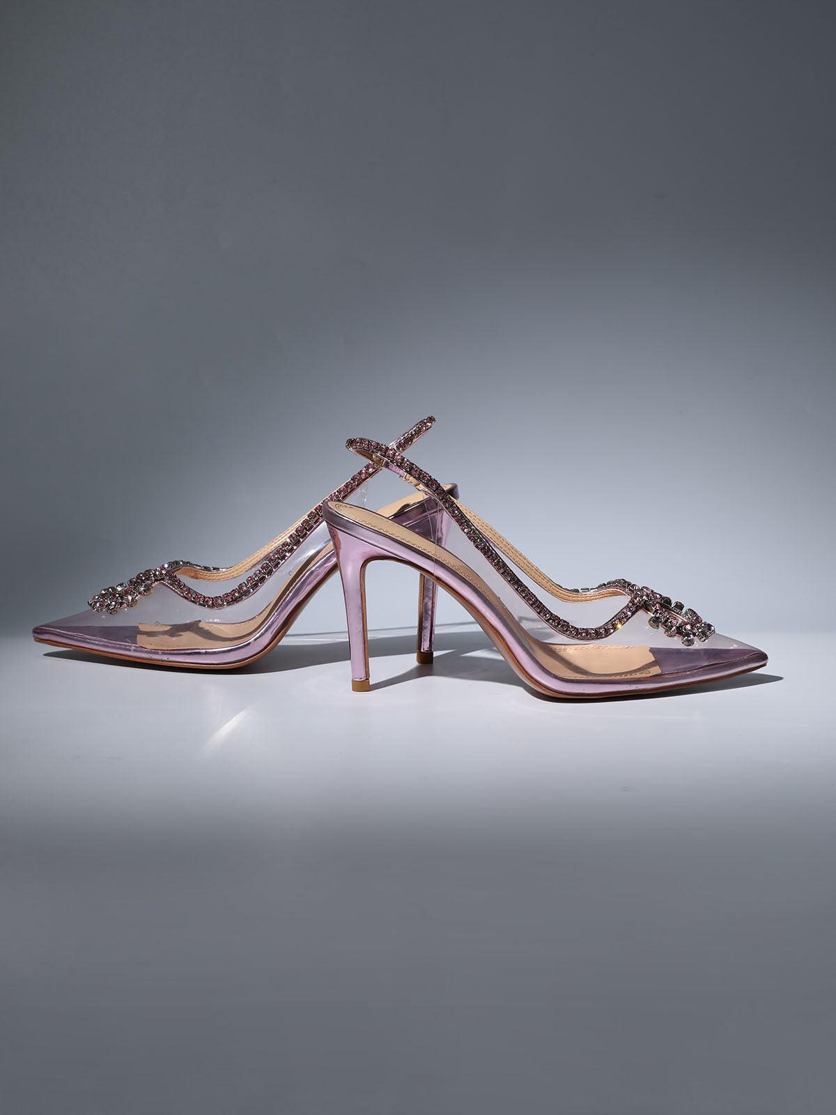 Crystal Cutout Embellished Pumps In Pink Flowering Girl