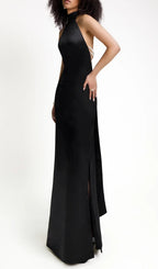 Birger Black Halter Pearl Backless Maxi Dress Flowering Girl