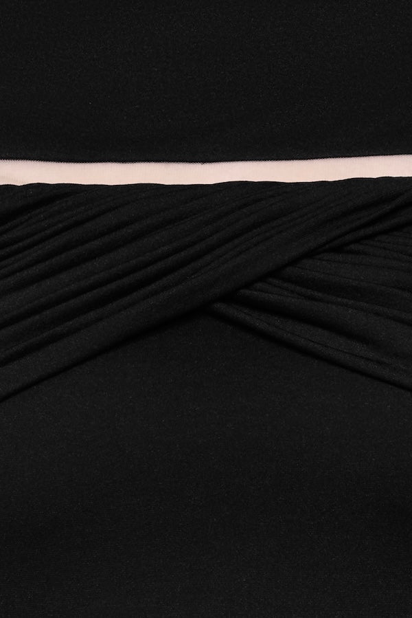 Megan Ruched Knit Patchwork Maxi Dress In Black Flowering Girl