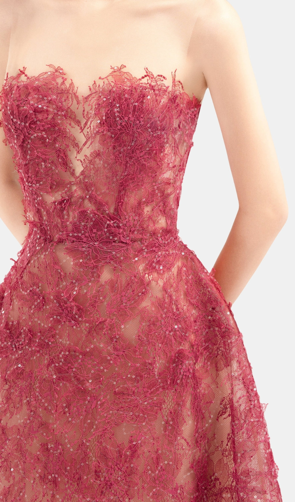 RED FLORAL LACE EMBROIDER MIDI DRESS Flowering Girl