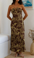 print satin maxi dress in brown Flowering Girl