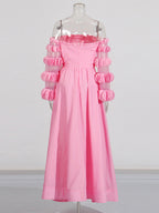 petals strapless tulle maxi dress in pink Flowering Girl