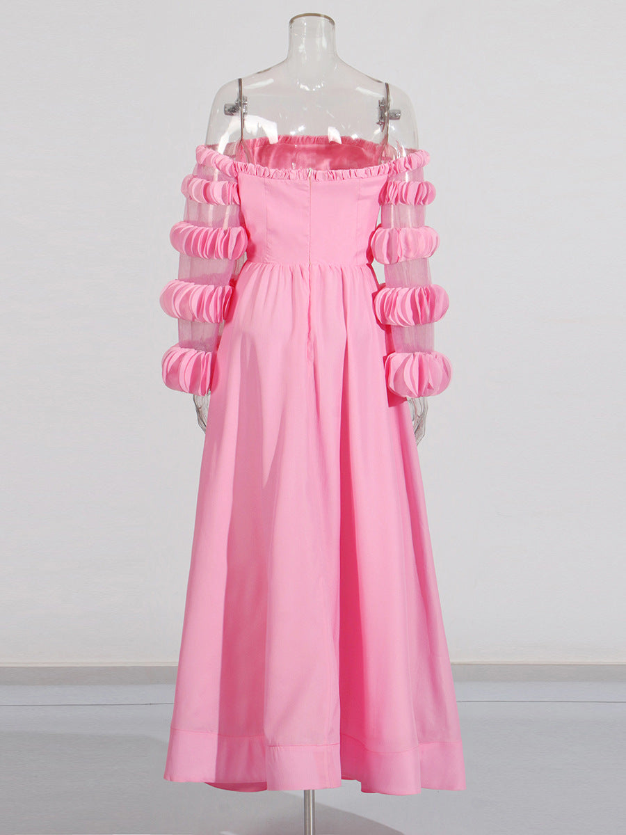petals strapless tulle maxi dress in pink Flowering Girl