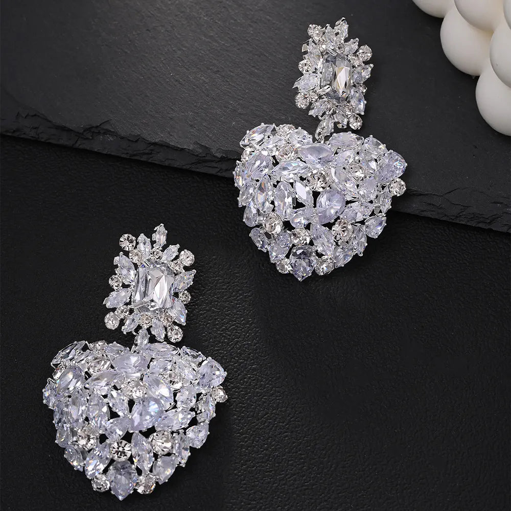 Crystal Heart Tiered Drop Earrings Flowering Girl