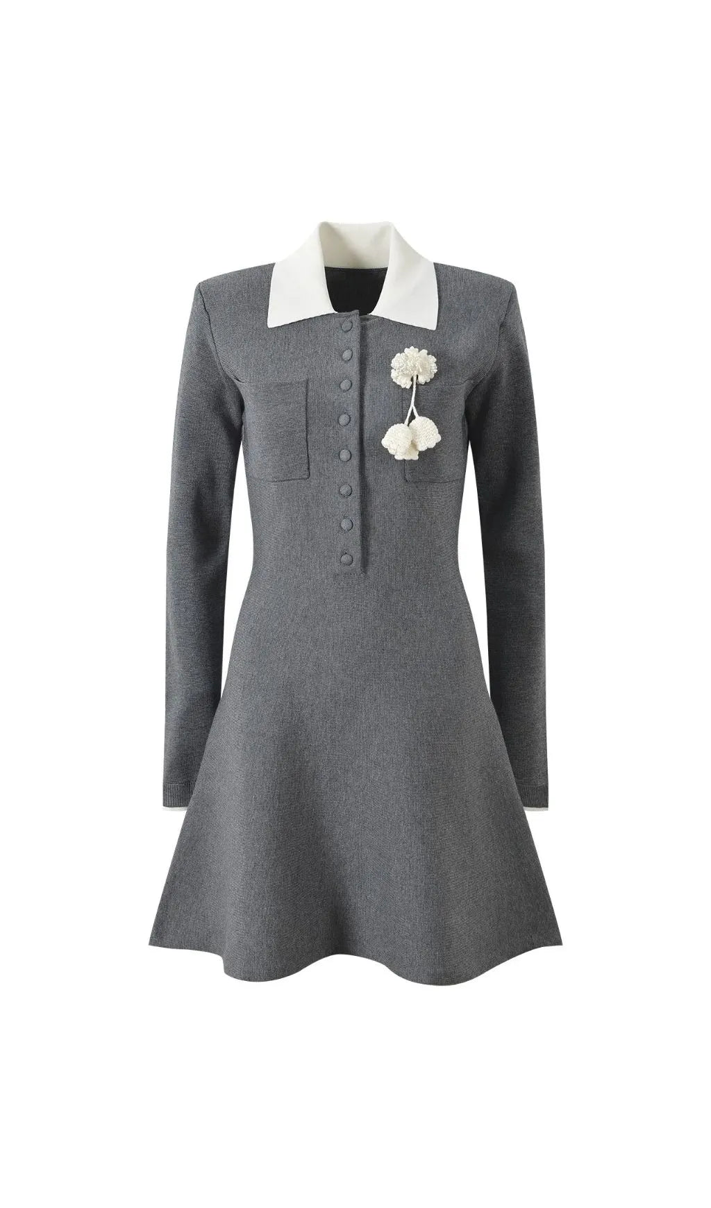 Hélio Grey Long Sleeve Knit Mini Dress Flowering Girl