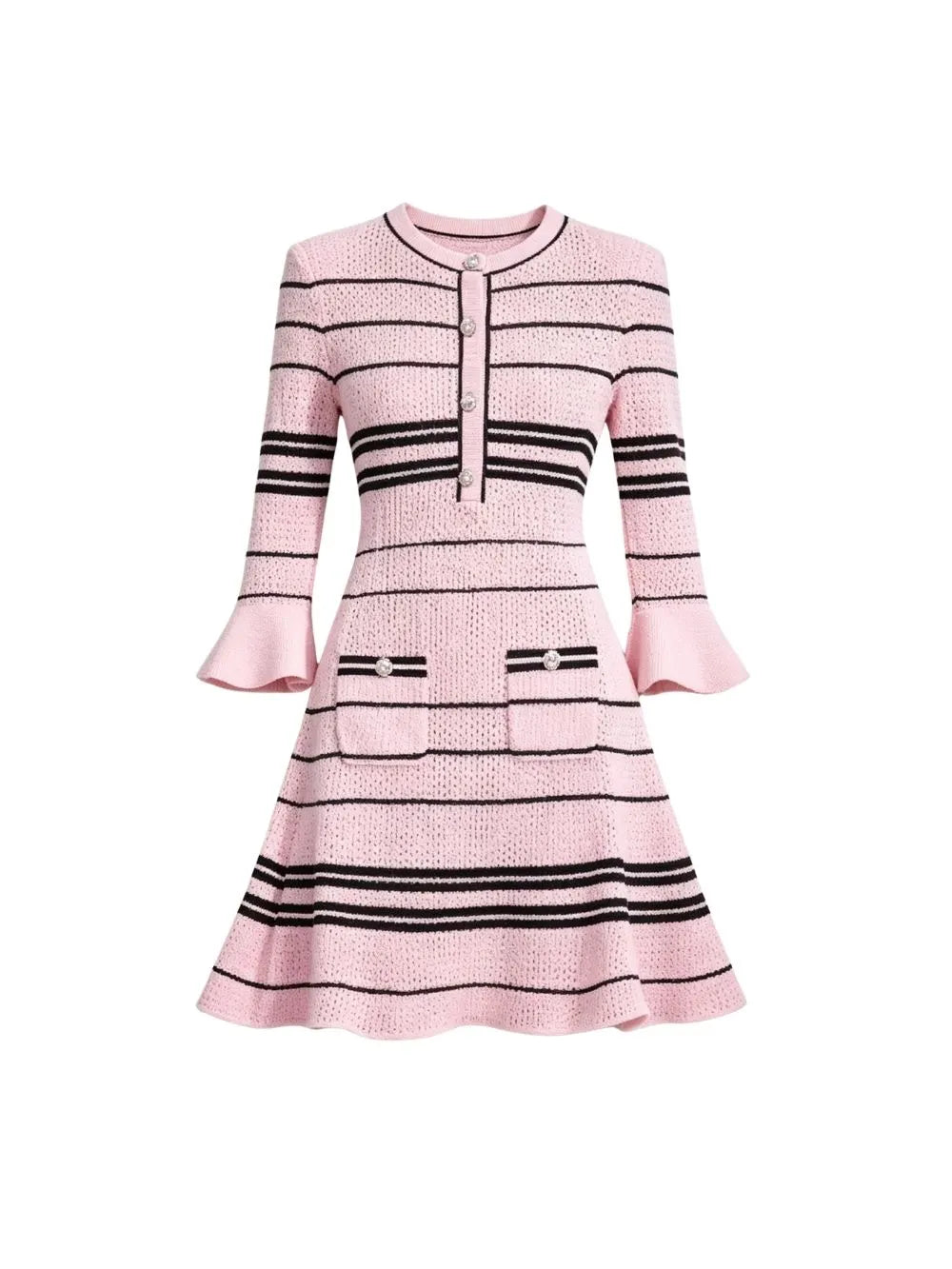 Marietta Pink Flared Sleeve Knit Mini Dress Flowering Girl